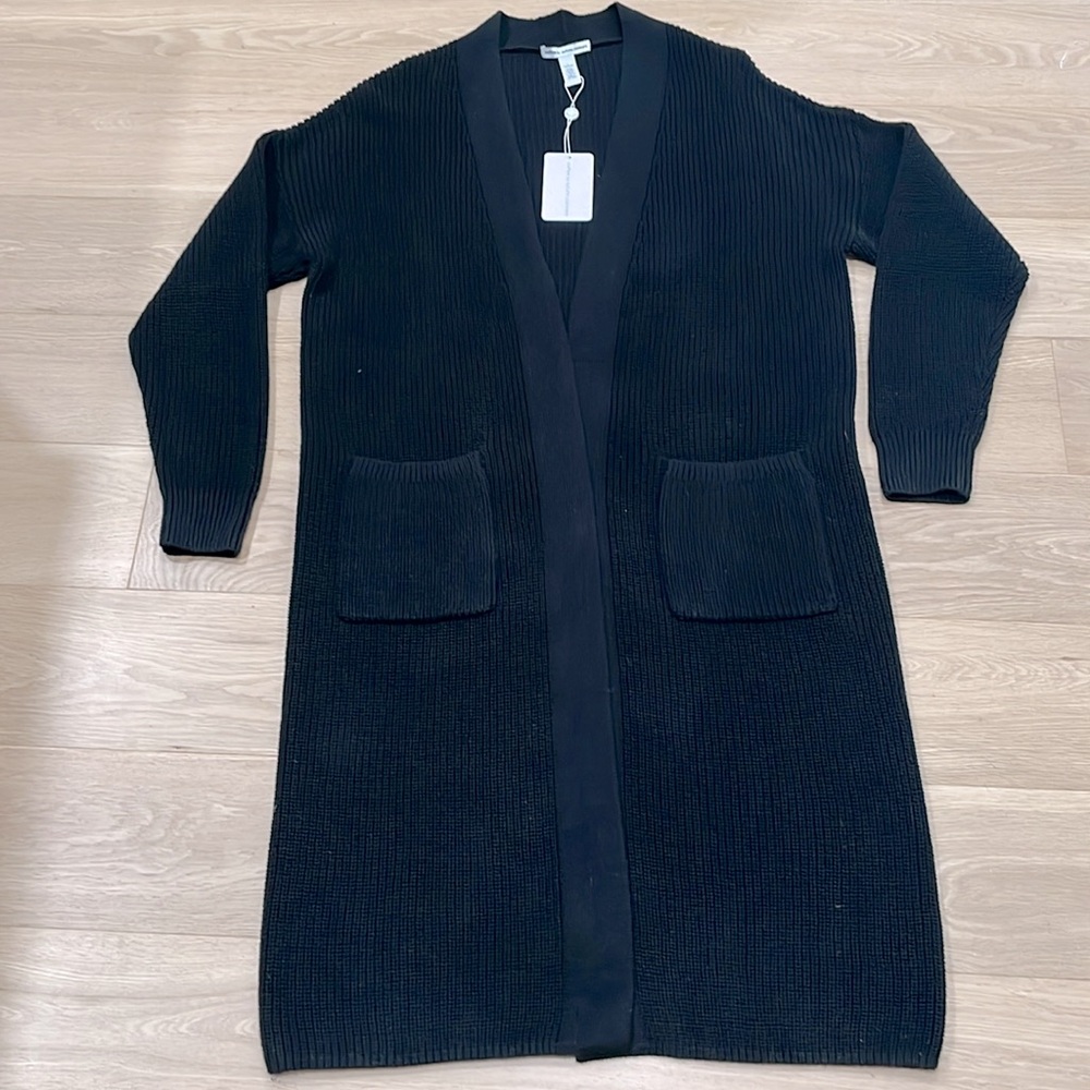 NWT BLACK Autumn Cashmere Shaker Open Coatigan - Size Large 100% Cotton